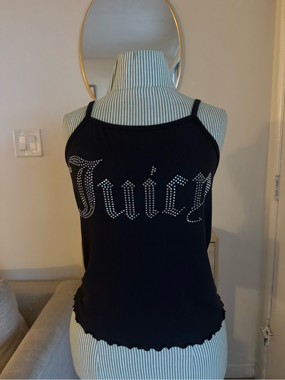 Juicy Couture Black Rhinestone Cami Tank Y2K Size M